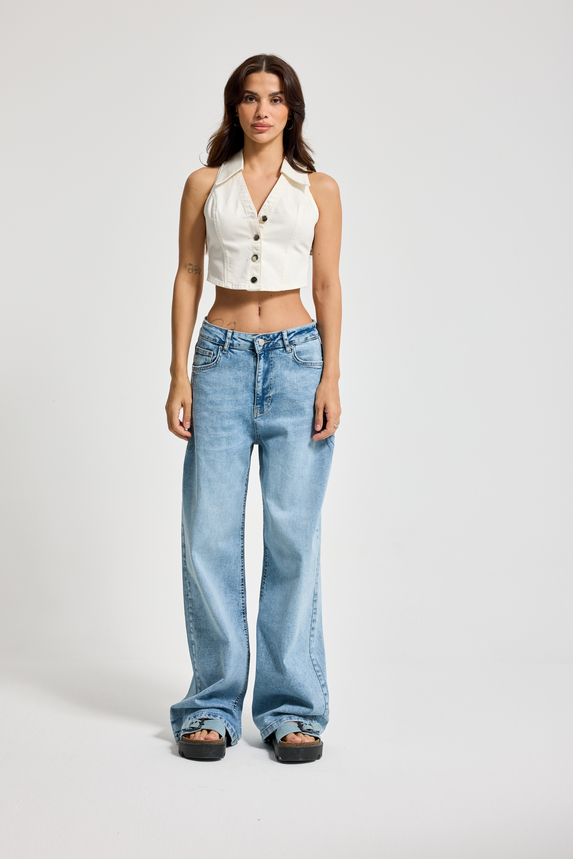 2507 %98 Cotton %2 Elastan Wide Leg Kadın Jean