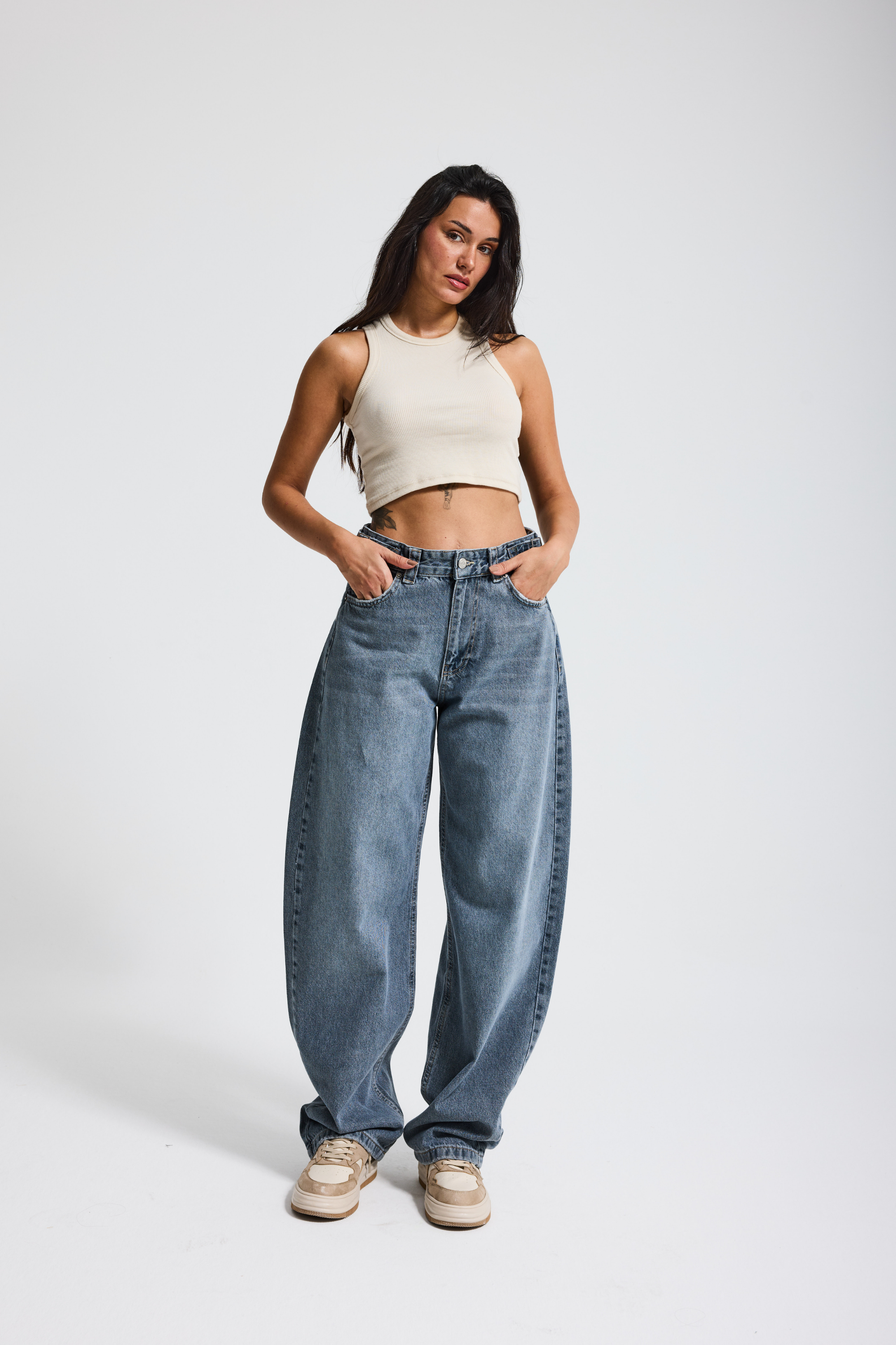 3224 %100 Cotton Wide Leg Kadın Jean