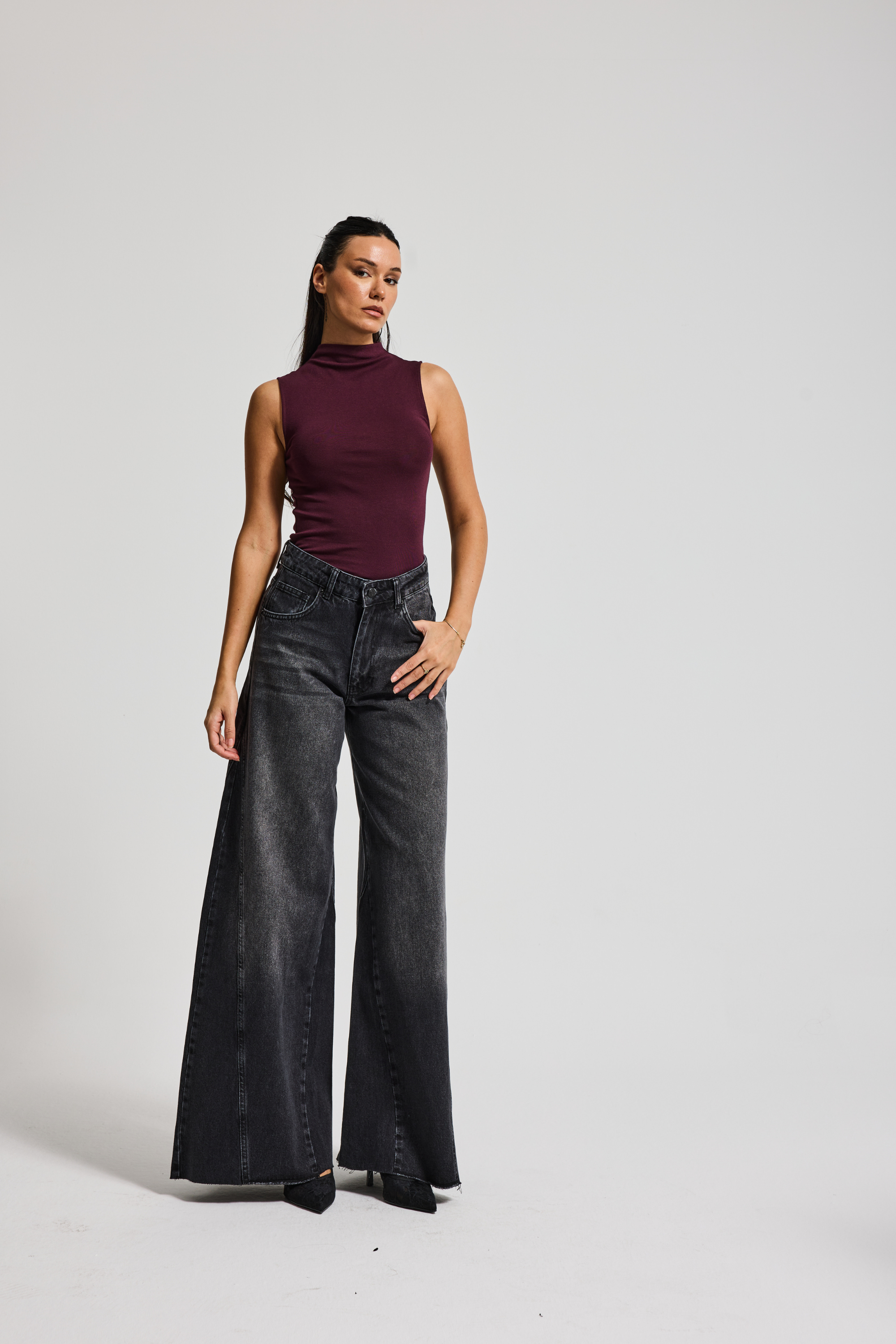 3483 %100 Cotton Palazzo Kadın Jean