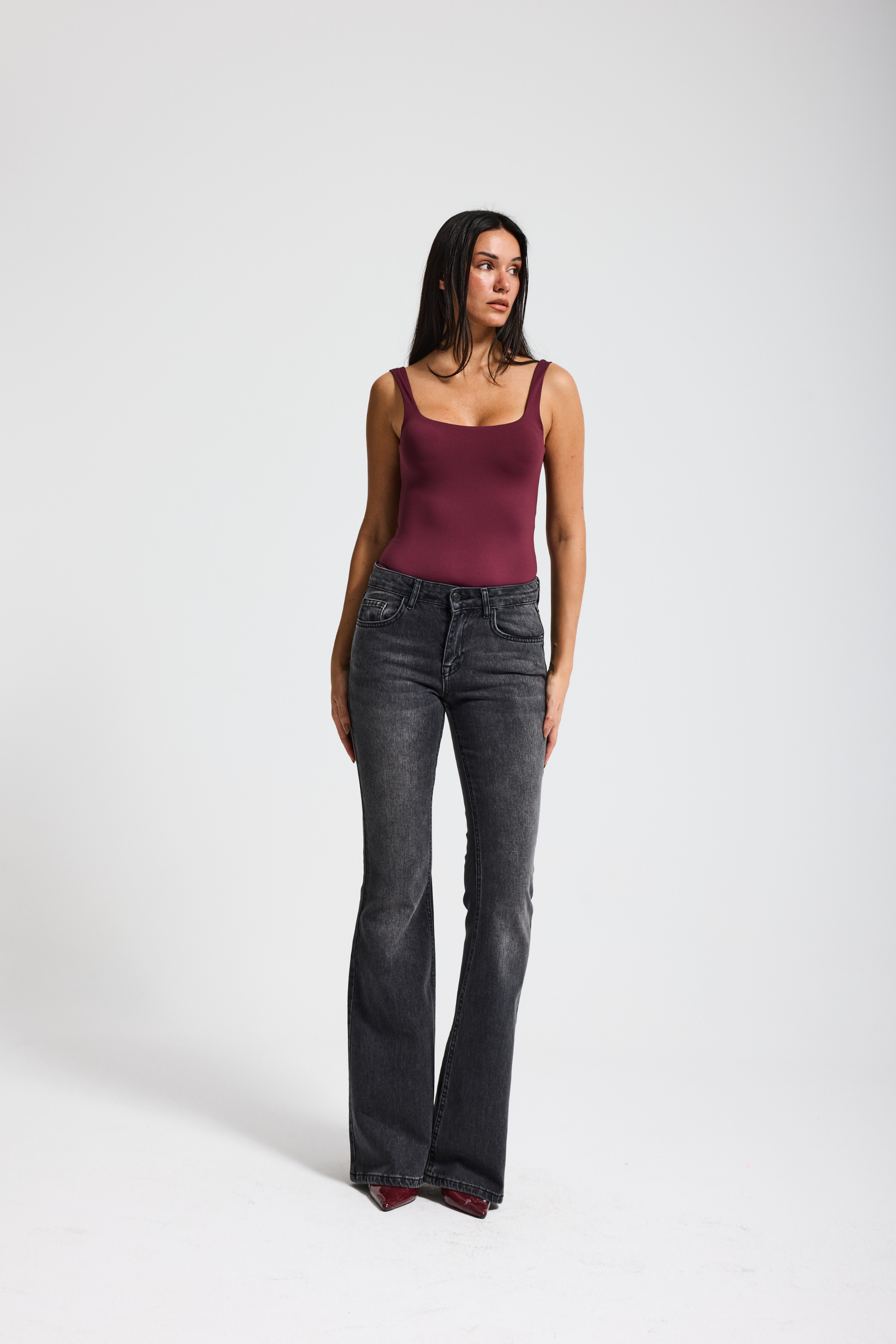 4370 %100 Cotton Mid Rise Flare Kadın Jean