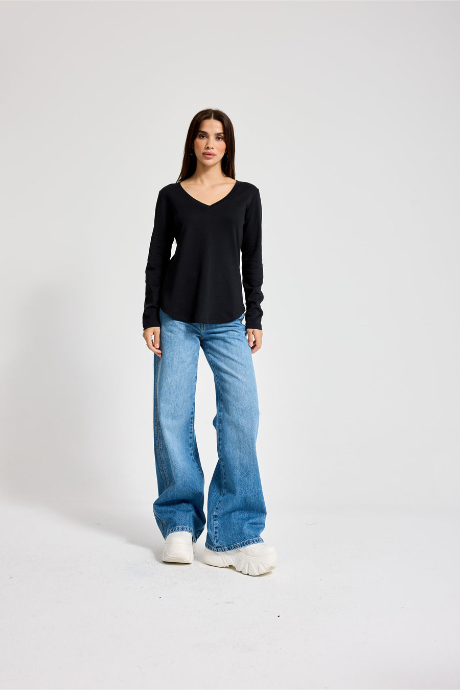 4552 30/1 Single Jersey Long-Sleeved V-Neck T-Shirt