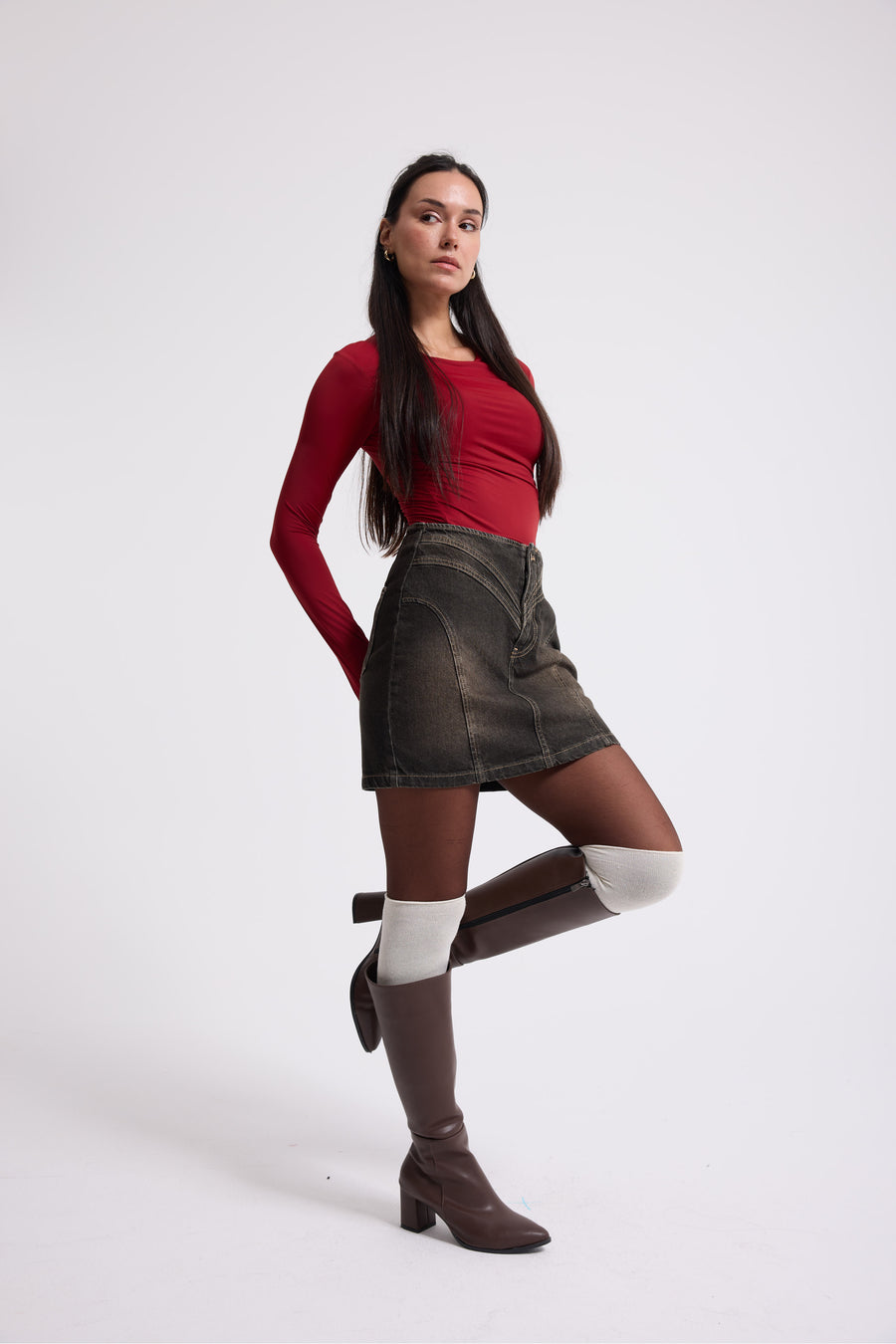 5590 %100 Cotton Slim Fit Skirt